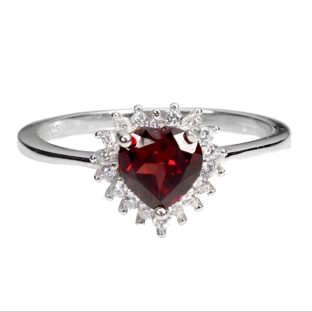 Natural Mozambique Garnet Halo Ring in 925 Silver Ring Size 7.5